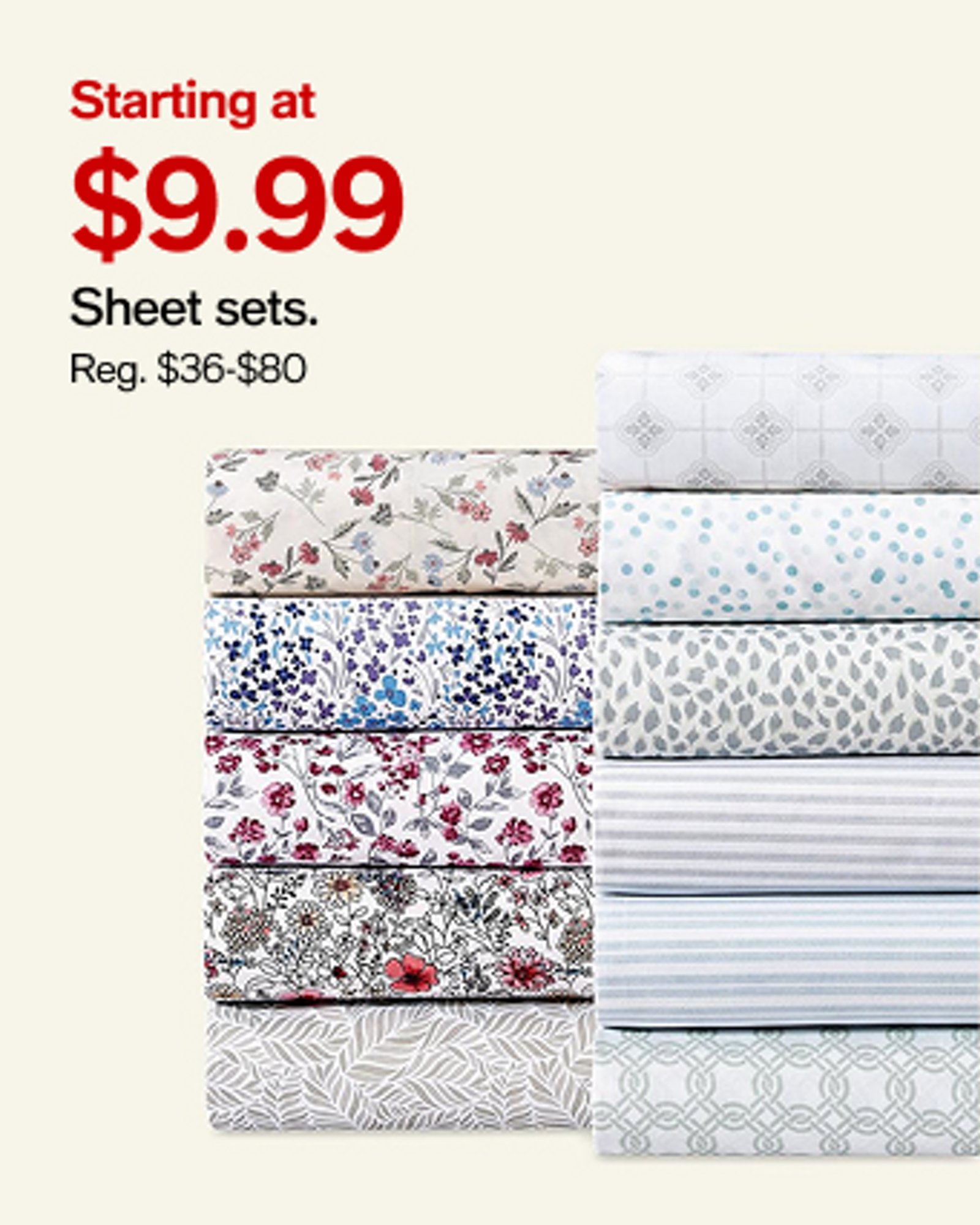 Starting at 9.99 Sheet sets 